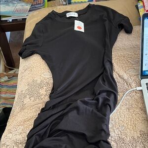 Popular 21 Black T-Shirt Dress Midi with Rushing Size S